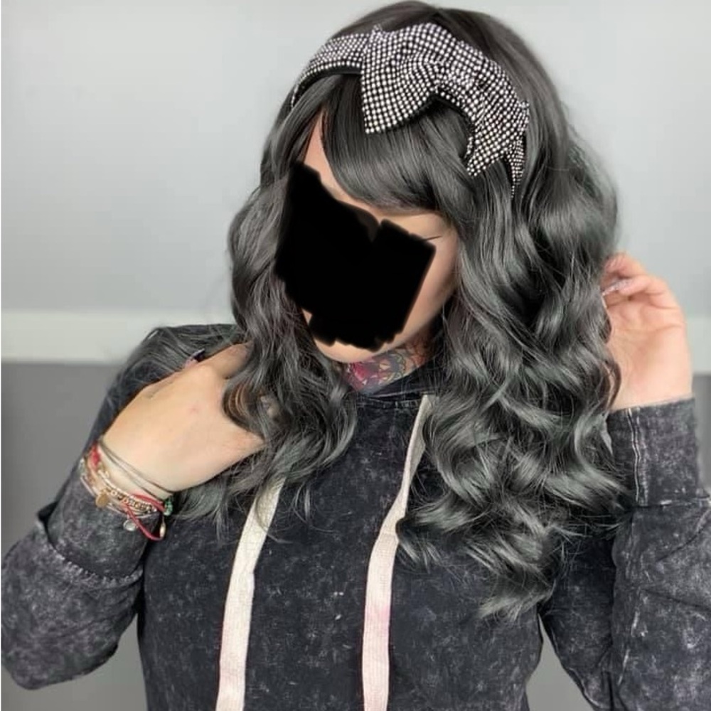 Human silk blend Datk grey wig